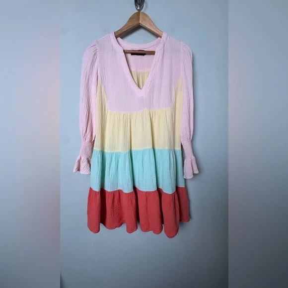 Tuckernuck Pomander Place Sorbet Colorblock Kenzo‎ Tiered Mini Gauze LS Dress S